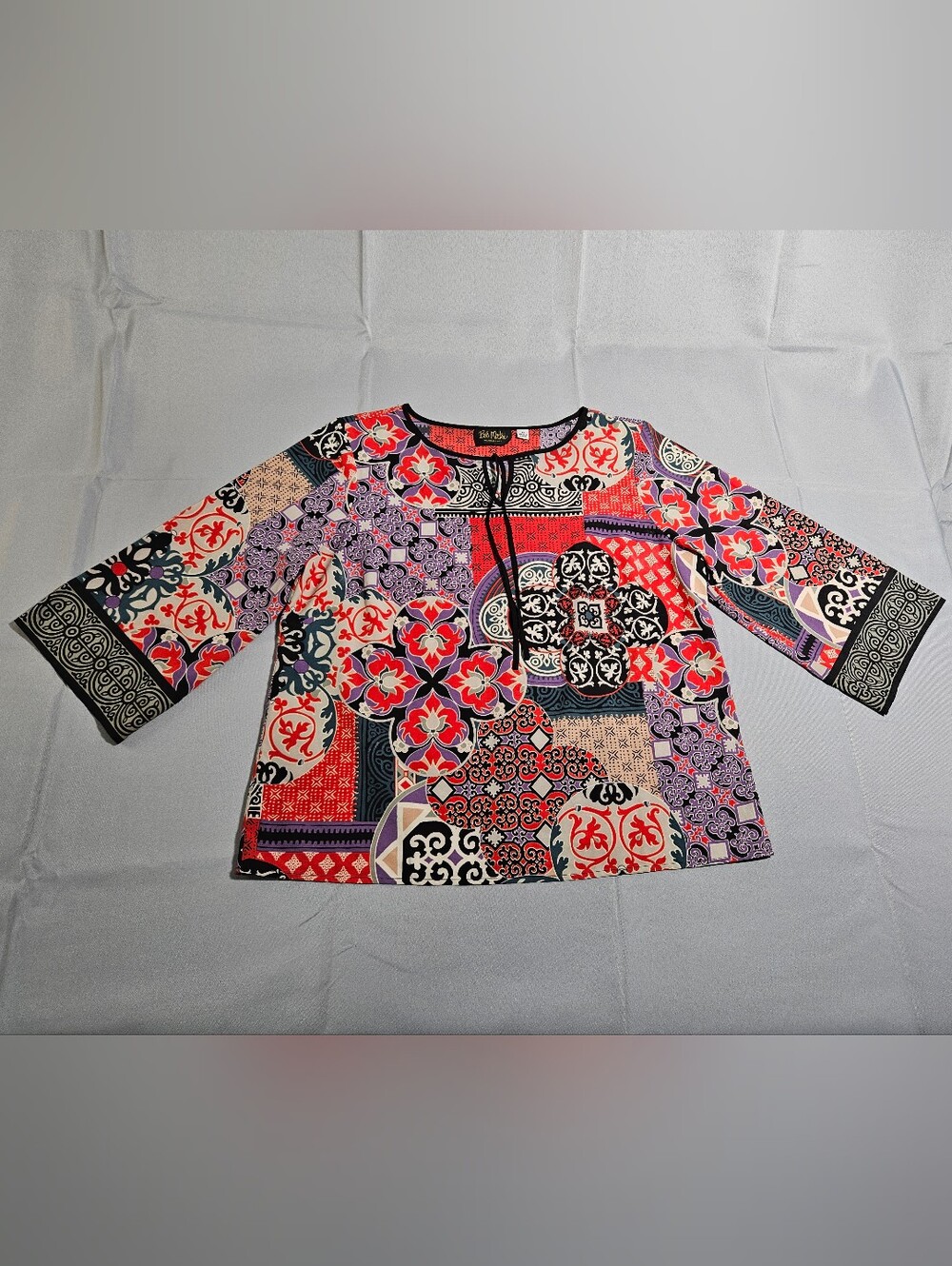 Bob Mackie Wearable Art Y2K Maximalist Asian Print Red Black Peasant Boho Sz Med